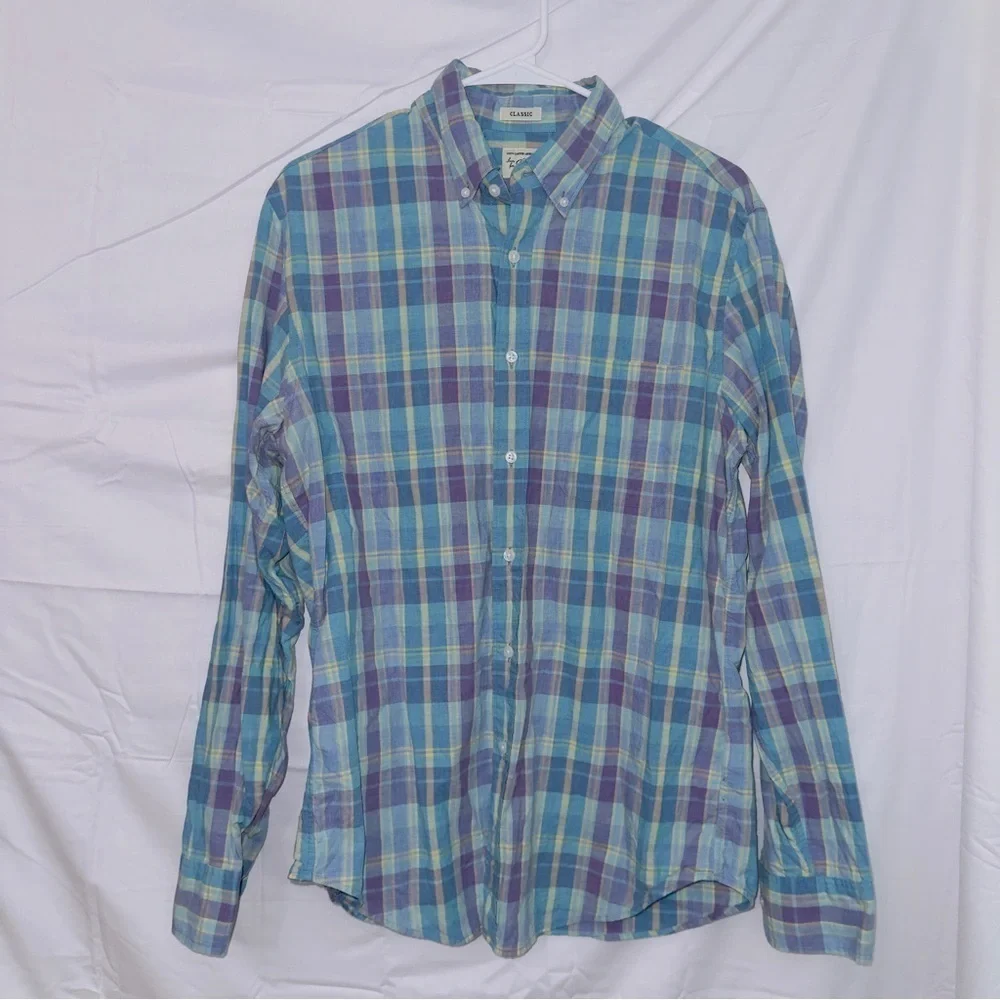 Men's J. Crew Blue Plaid Long Sleeve Classic Fit Button Up Cotton Shirt
